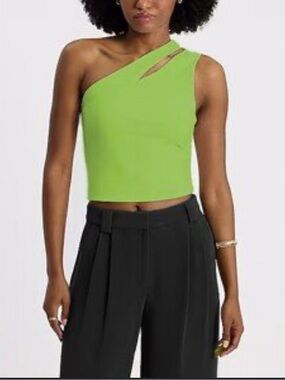 Express Lime Green One Shoulder Crop Tank Top with Cut-Out on Strap- XL
